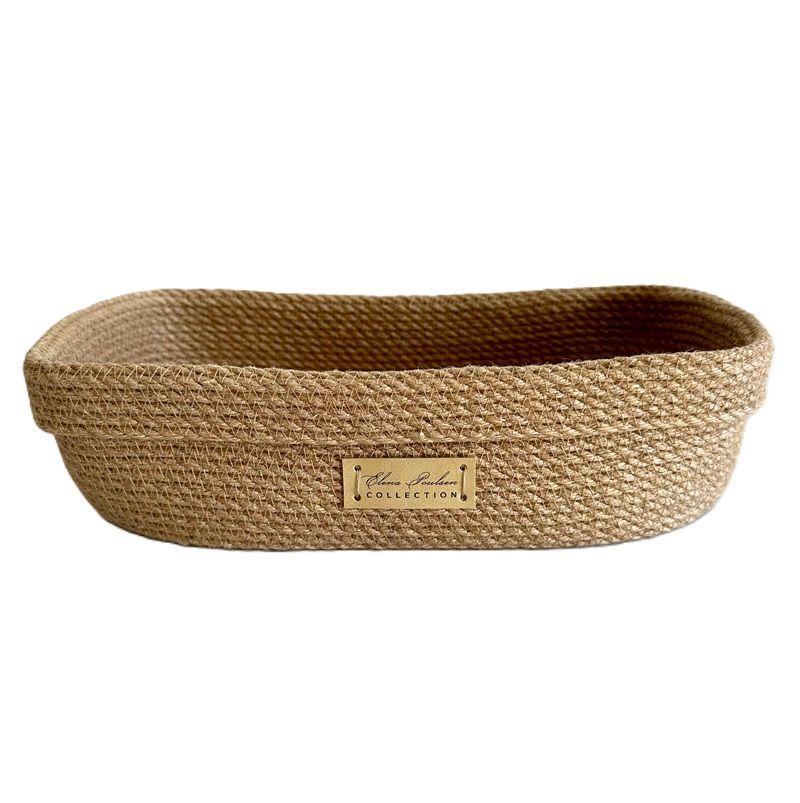 Kurv i jute, oval med kant, natur (h8xl30xb16). Artikel nr. 5013